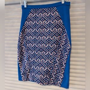 Eva Franco Patterned Royal Blue Pencil Skirt